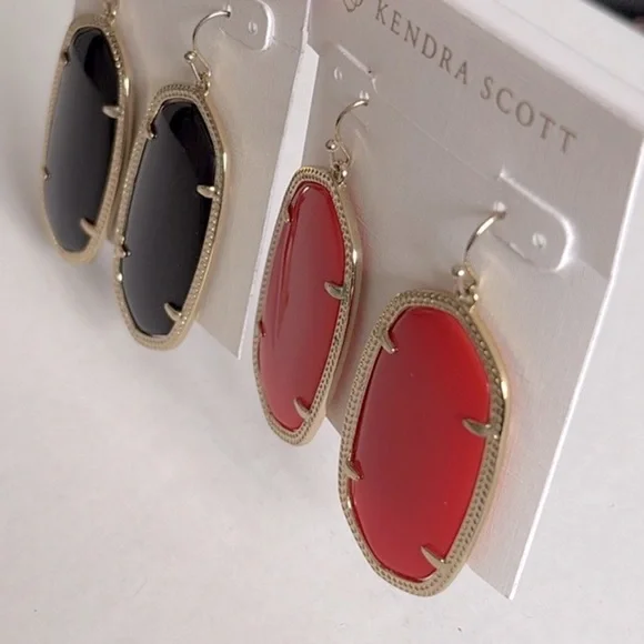 Lot of 2x [Kendra Scott] Danielle Faceted Drop Earrings Red/Gold & Black/Gold - Picture 13 of 15